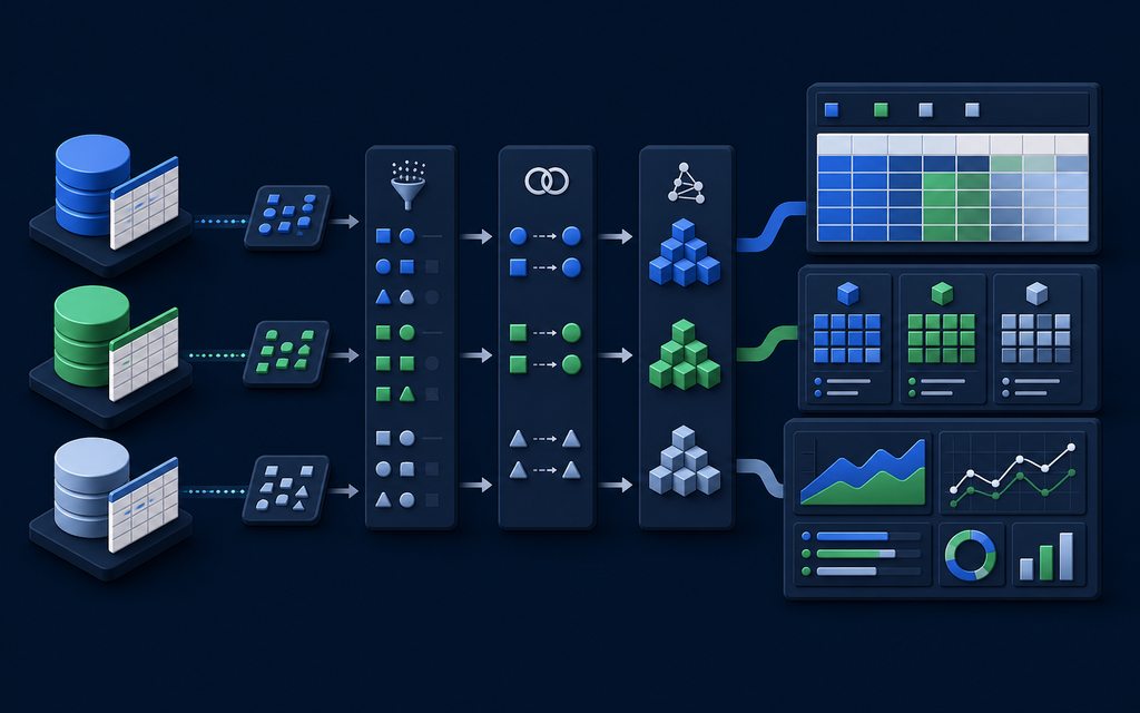 Sources commerciales conceptuelles nettoyées puis transformées en segments, cohortes et indicateurs