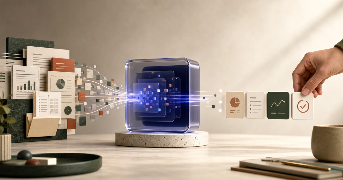 Documents métier transmis à un système d’intelligence artificielle, avec une validation humaine représentée à la sortie